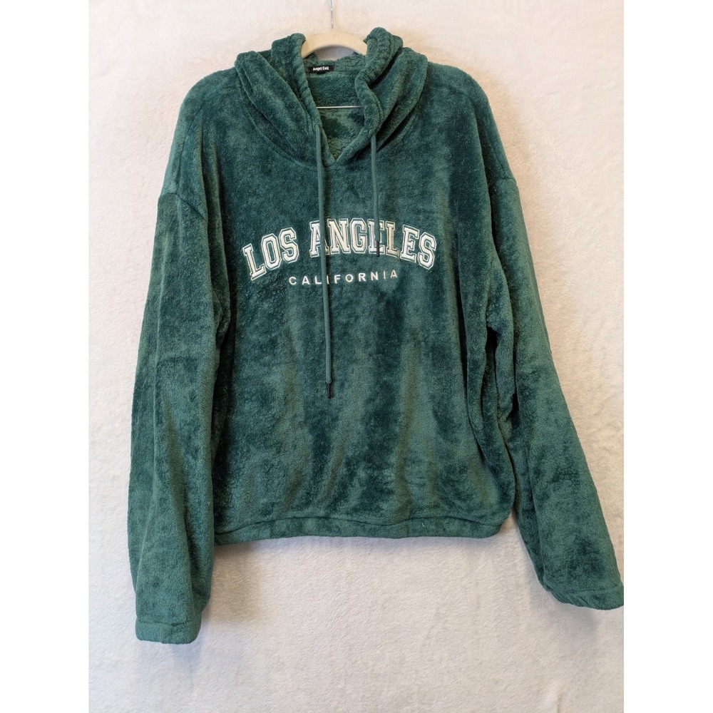 Angel‎ Cult Los Angeles California Faux Fur Sherpa Hoodie Dark Green Womens 2XL